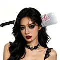 Halloween bloody cleaver headband with realistic splatter and bat pendant set - Cleaver Through Head