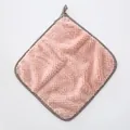 Pink coral fleece kitchen towel with hanging loop and decorative check pattern border - No Packaging / Nude Pink