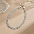 Silver multi-row woven flat chain necklace with lobster clasp and extension link - 8mm Mesh Necklace / Steel