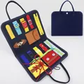 Navy blue felt busy board for toddler sensory skills and fine motor development - Dark Blue Basic Style 12