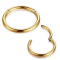 Polished golden 316L stainless steel hinged segment rings for nose or ear piercings - 12mm / 18G (1.0mm) / Gold