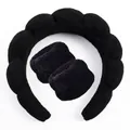 Black sponge headband and wristband set for face washing with soft cloud design - Headband and Wristbands Set / Black