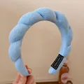 Braided light blue sponge headband for women with handmade label and soft towel texture - Cloud Headband / Blue
