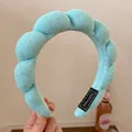 Sky blue sponge headband with thick bubble weave and handmade label for daily face washing - Cloud Headband / Green