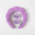 Soft lavender spa headband and wristband set with a thick absorbent sponge cloud design - Headband and Wristbands Set / Purple