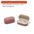 Pink velvet double ring box with gold button, oval jewelry packaging, size 7.5x4x3.5cm - Double Ring Box / 7.5*4*3.5cm / Pink