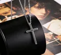Detail of silver cross pendant with black inlay and stainless steel chain necklace - Enamel Cross [Titanium Steel O-Chain]