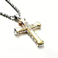 Macro shot of two-tone cross pendant with sparkling zircons on a silver bead chain - Dark Knight Two-Tone Style / Gold (With Rhinestones)