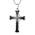 Macro view of silver cross pendant with black enamel inlay and 11 sparkling crystals - Dark Knight Style / Black (With Rhinestones)