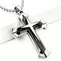 Macro shot of silver cross pendant with black inlay and classic ball chain necklace - Split Style (Ball Chain) / Black