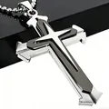 Macro shot of silver and black stainless steel layered cross pendant on a ball chain - Split Ball Chain Style / Gunmetal