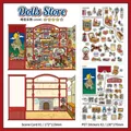 Retro doll store theme DIY PET stickers set with 1 scene card and 2 sticker sheets - Doll Shop (open Today #45)