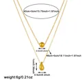 Double-layered gold titanium steel necklace with small round bead and water drop pendant - Ball Water Drop Double (XKN0280)