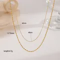 Minimalist double layered 18K gold plated titanium necklaces with sleek bead and wave chains - Rice Bead Double Layer (XKN0251)