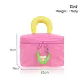 Rosa Kosmetiktasche aus Nylon mit gelben Griffen für die Reise-Aufbewahrung - Rosarot