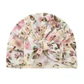 Baby Turban Mütze mit Blumenmuster und großer Schleife für Neugeborene im Frühling - Rosa-Beiges Blumenmuster (C)