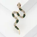 Elegant gold alloy snake brooch with green and white sparkling crystal rhinestones - Gold with Green Stone