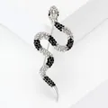 Elegant S-shaped snake brooch with black and white rhinestones in silver finish - Silver with Black & White Crystal