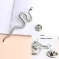 Vintage silver-colored textured snake brooch with secure butterfly clutch back fastener - Silver
