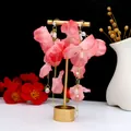 Elegant long pink lace flower tassel earrings with golden chain and pearl accents - E6155-6