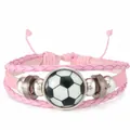 Bracelet de football tressé rose avec pendentif lumineux et perles métalliques - Football (Cordon Rose)