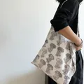 Traditional Indian block print canvas tote bag featuring black elephant patterns - Standard Large / White Elephant