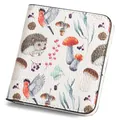 Schlanke Damen-Geldbörse aus PU-Leder mit Waldmotiven wie Igeln und Pilzen. - Igel-Weiß Druck / Weiß