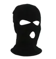 Black three-hole knitted balaclava face mask with rib texture for winter sports - 3-Hole Knit / Black