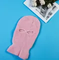 Vibrant pink three-hole knitted balaclava mask for winter warmth and wind protection - 2-Hole Knit / Pink