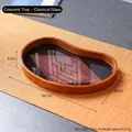 Moon shaped dark wood tray with patterned glass base 26x16.2cm net weight 0.27kg - Crescent - Classic Glass 16cm