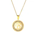 Collana in acciaio inossidabile dorato con ciondolo lettera B e zirconi scintillanti - Lettera B