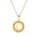Collana placcata in oro con ciondolo lettera C e bordo in strass scintillanti - Lettera C