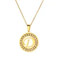 Collana in acciaio inossidabile dorato con cerchio di cristalli e ciondolo lettera D - Lettera D