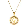 Elegant gold stainless steel necklace with a crystal-encrusted round letter G pendant - Letter G