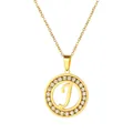 Gold stainless steel initial J pendant necklace with cubic zirconia circle accent - Letter J