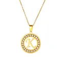 Minimalist gold stainless steel necklace featuring a crystal-encrusted round letter K pendant - Letter K