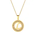 Elegant gold-tone stainless steel pendant necklace with letter L and crystal circle - Letter L