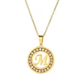 Elegant gold stainless steel necklace with letter M pendant and sparkling crystals - Letter M