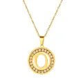 Gold plated stainless steel pendant necklace with letter O and sparkling crystal inlay - Letter O