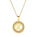 Elegant gold stainless steel necklace featuring a circular letter R pendant with crystal halo - Letter R