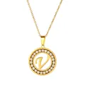 Polished gold-plated necklace with V-letter pendant surrounded by sparkling crystals - Letter V