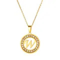 Elegant gold-plated stainless steel necklace with crystal-studded letter W pendant - Letter W