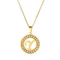 Gold plated stainless steel pendant necklace with letter Y and sparkling rhinestones - Letter Y