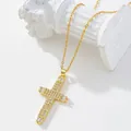 Gold plated cross pendant necklace featuring brilliant round and rectangular zircons - Gold/Rectangular Pavé Zirconia Cross/C2