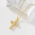 Gold plated cross necklace with sparkling cubic zirconia pendant on dainty chain - Gold/Smooth Pavé Zirconia Cross/A2