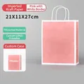 Pink kraft paper gift bag with white trim and twisted rope handles, size 21x11x27cm - Pink With White Border; Vertical Print Medium Size 21*11*27 Cm