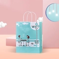 Light blue kraft paper gift bag with white handles and afternoon tea illustration - Leisure Time; Vertical Medium Size 21*11*27