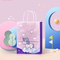 Purple unicorn paper gift bag with white rope handles and cute cartoon planet prints - Cloud Pony; Vertical Medium Size 21*11*27