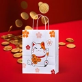 White kraft paper gift bag featuring lucky cat Maneki Neko print with white woven handles - 21*11*27 / Lucky Cat Vertical Medium
