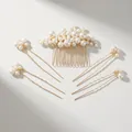 Pettine per capelli con perle fatto a mano e set di 5 forcine a U per acconciature sposa - Oro